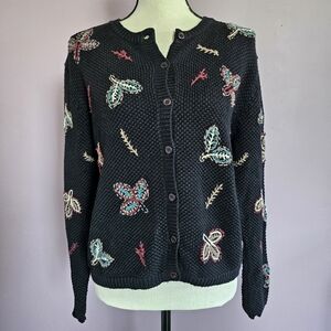 Paul Harris Design Vintage Knitted Embroidered Grannycore Cottagecore Cardigan
